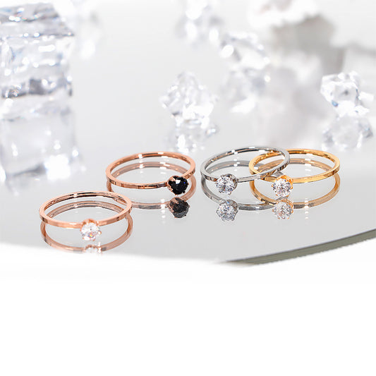 Women's Titanium Steel Single Rhinestone Girlfriends Wedding Rings