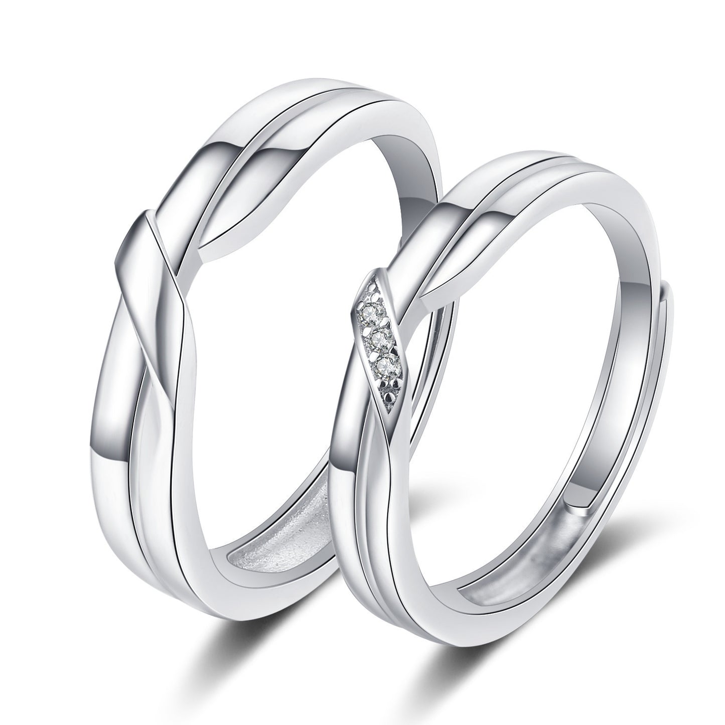 Women's & Men's Couple Sier Plated Jewelry Open Live Rings