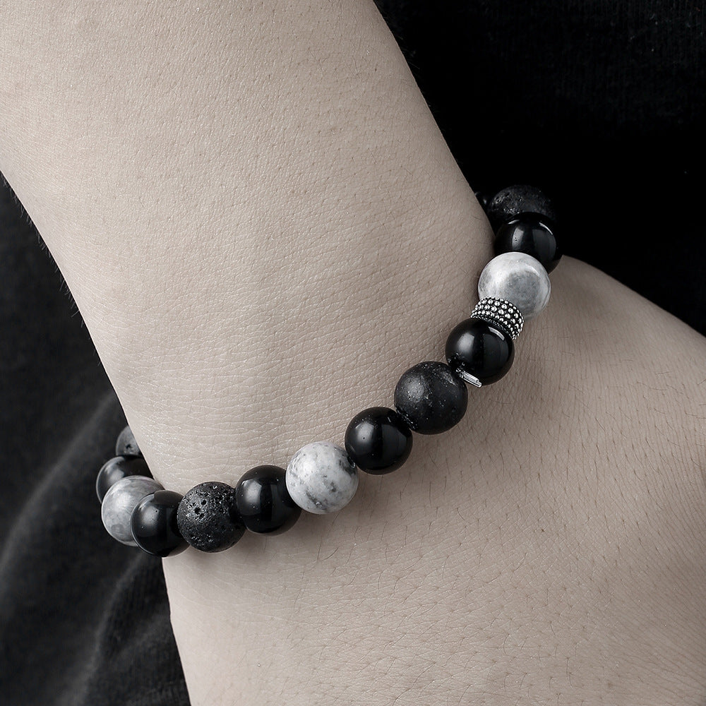 Live Broadcast Volcanic Rock Black Agate Map Stone Beaded Bracelets