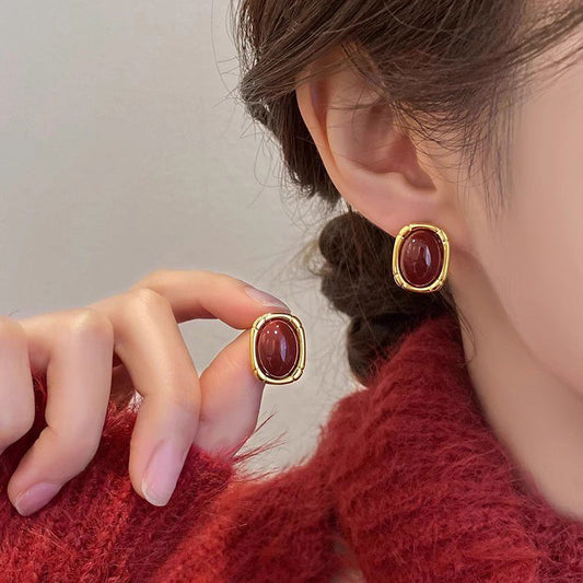 Women's Retro Style Wine Red Drop Glazed Luxury Earrings