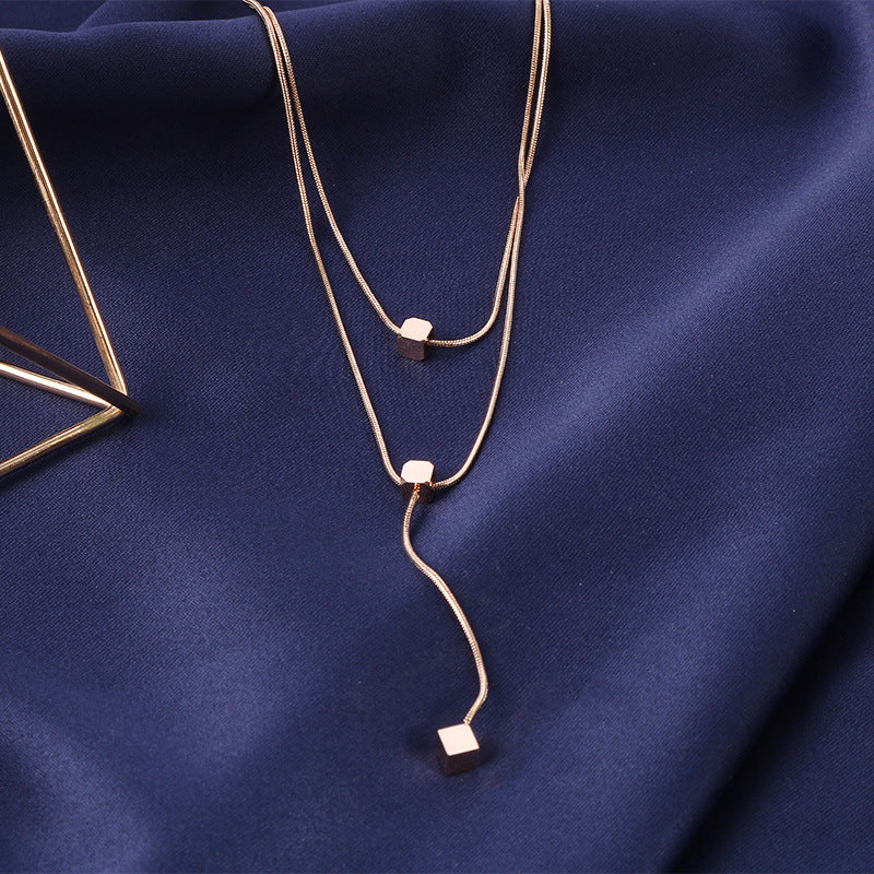 Women's Twin Fashion Small Square Simple Temperament Clavicle Pendants