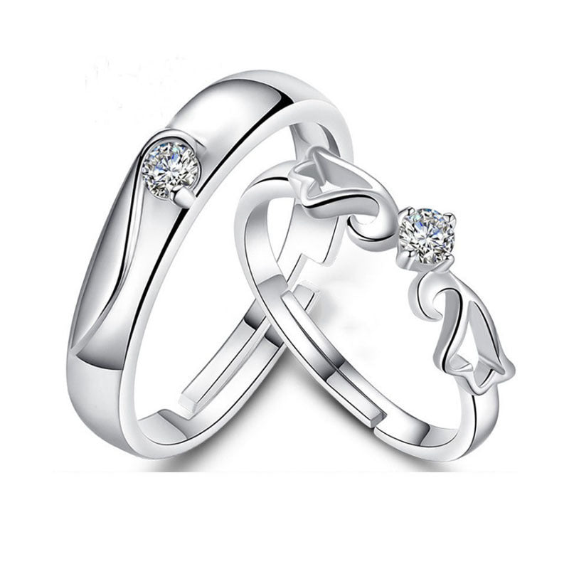 Women's & Men's Couple Sier Plated Jewelry Open Live Rings