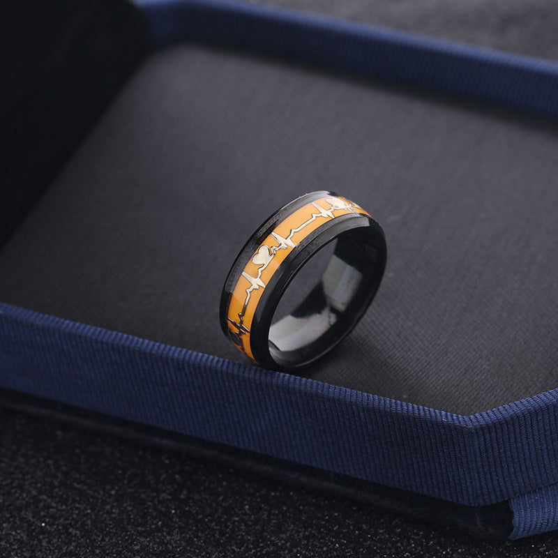 Stainless Steel Ornament Dragon Scale Luminous Ecg Couple Rings