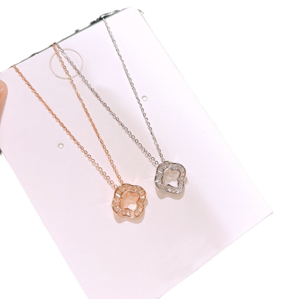 Women's Hollow Clover Zircon Sterling Sier High-grade Pendants