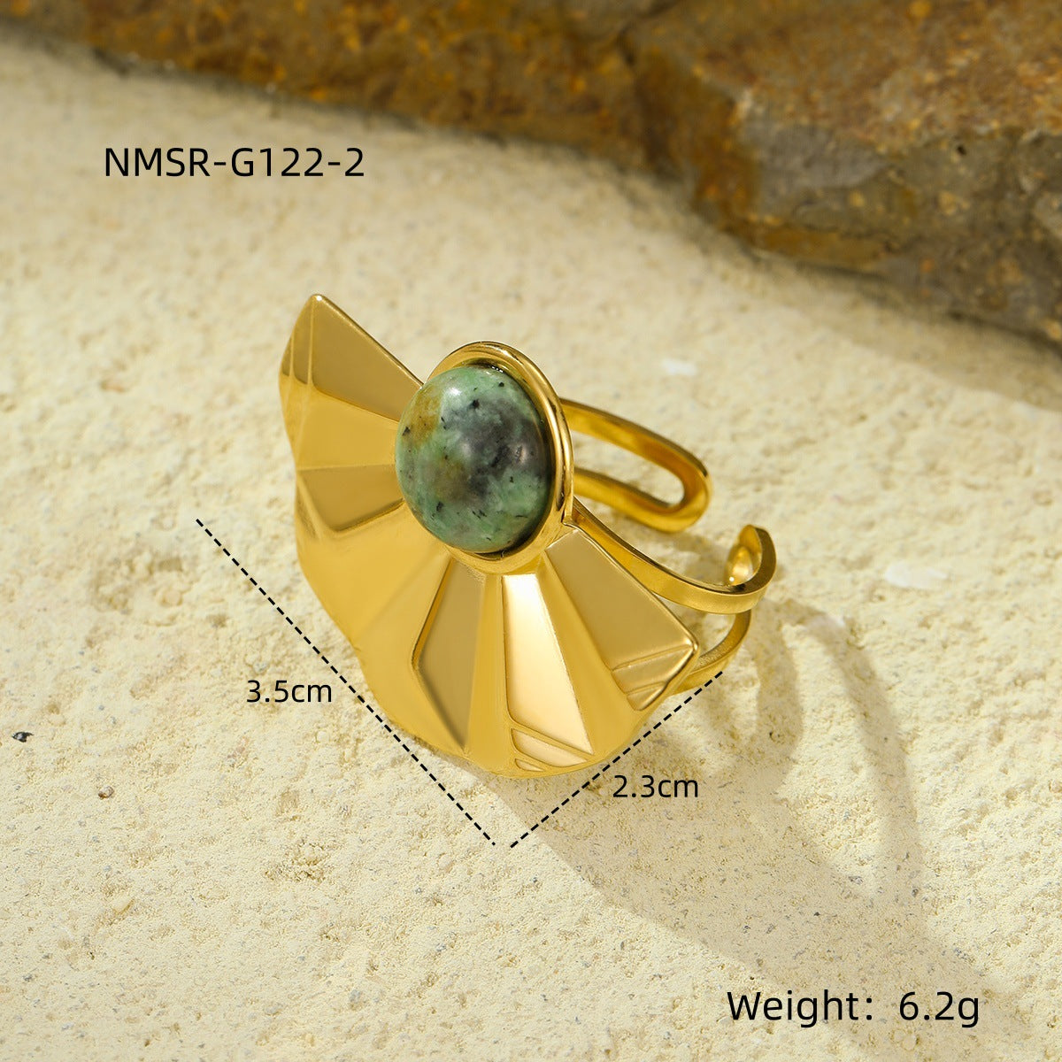 Steel Gold-plated Fan-shaped Inlaid Natural Stone Rings