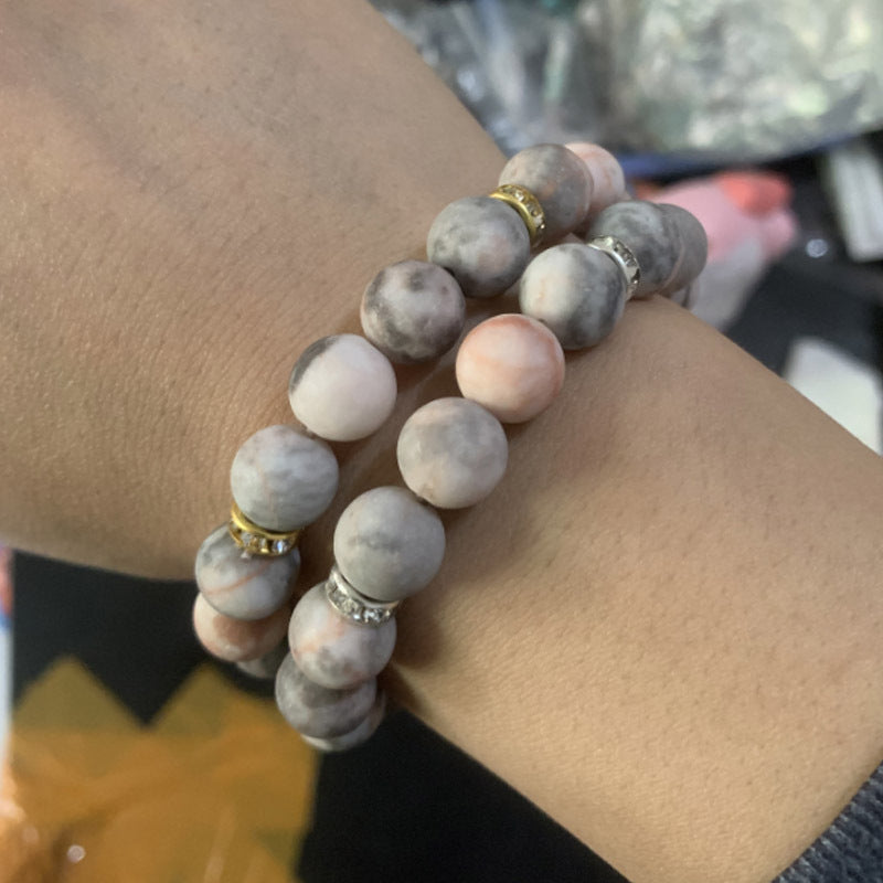 Pink Zebra Stone Beaded Band Hoop Bracelets