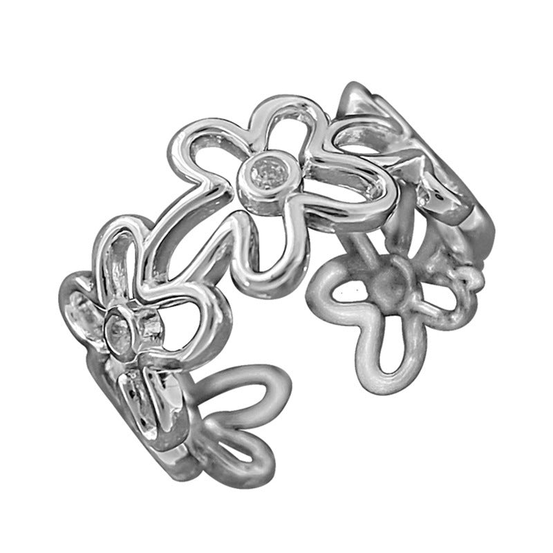 Design Hollow Flower Female Cold Wind Stylish Simple Versatile High Ring