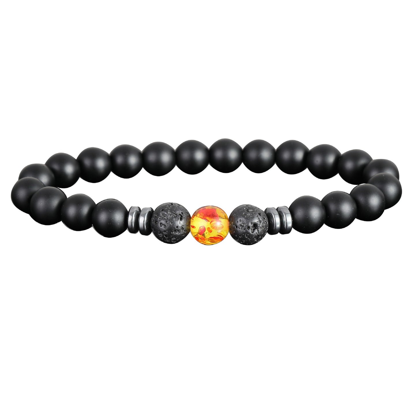 Women's & Men's Black Bead Stone Hematite Spacer Volcanic Bracelets