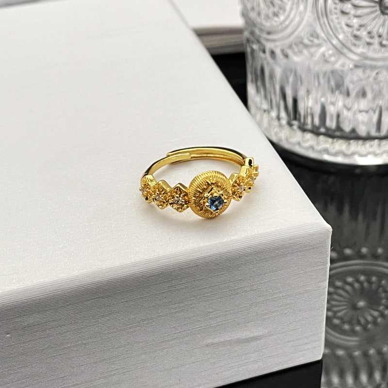 Women's Retro Atmosphere Lace Single Rhinestone Adjustable Brushed Pattern Antique Rings