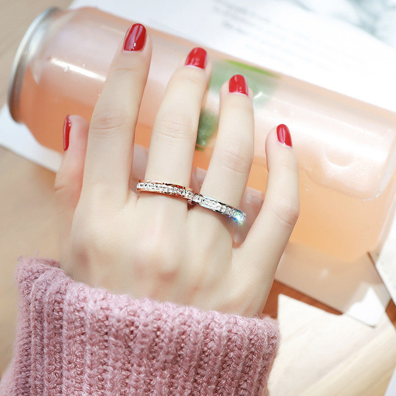 Starry Titanium Steel Female Single Double Row Diamond Full Rings
