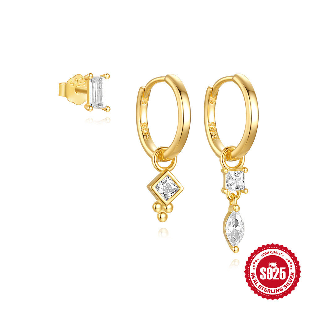 Women's Eye Water Drop Diamond Aperture Detachable Earrings
