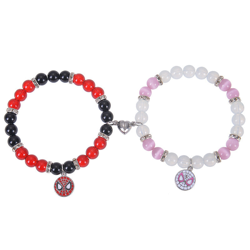 Spider Cat Couple Crystal Opal Magnet Bracelets