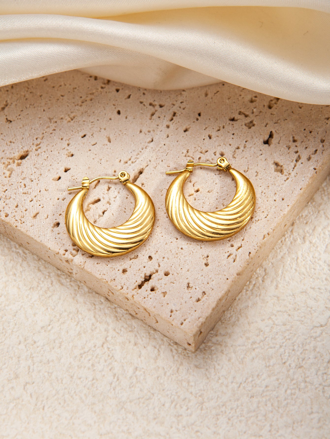 Stainless Steel Ginkgo Leaf Petals Golden Earrings