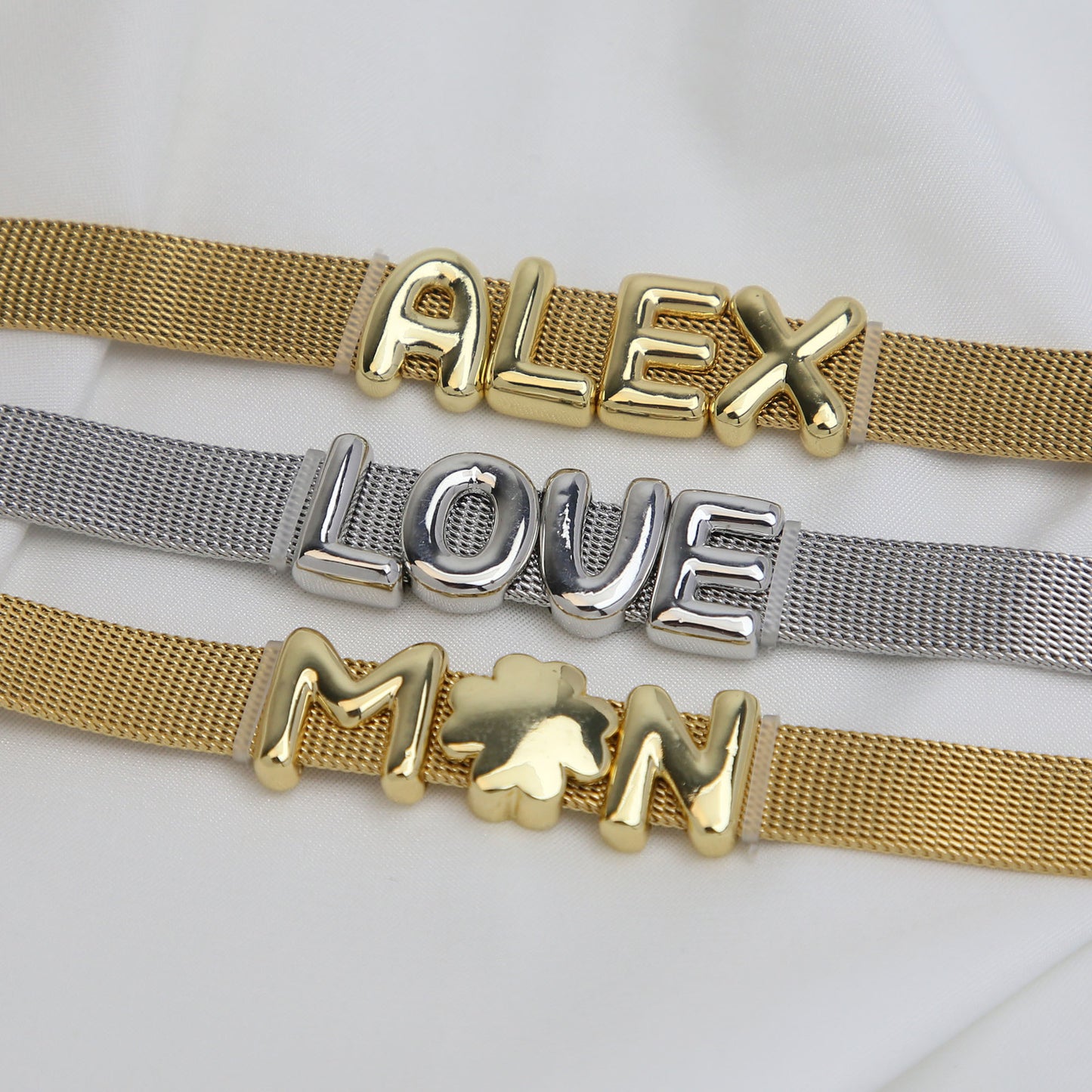 Golden Chubby Balloon Bubble Glossy Letter Bracelets