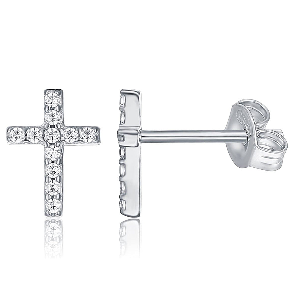 Titanium Steel Cross Stainless Inlaid Zirconium Earrings