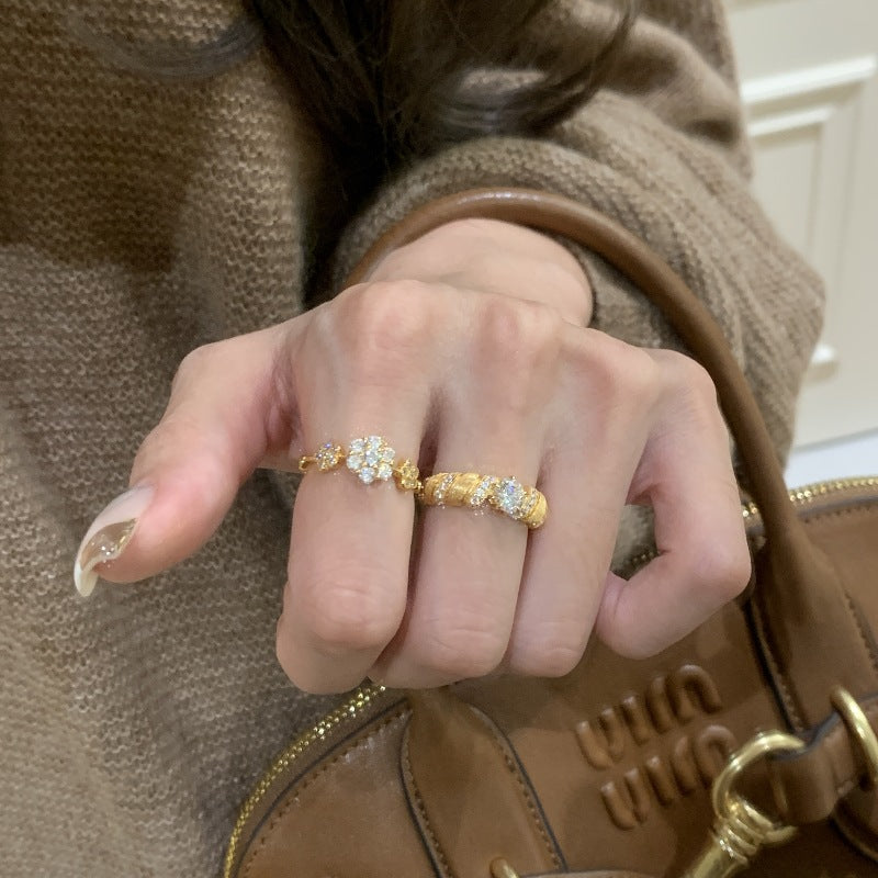 Diamond Flower Exquisite Hexapetalous Flowers High Sense Elegance Rings