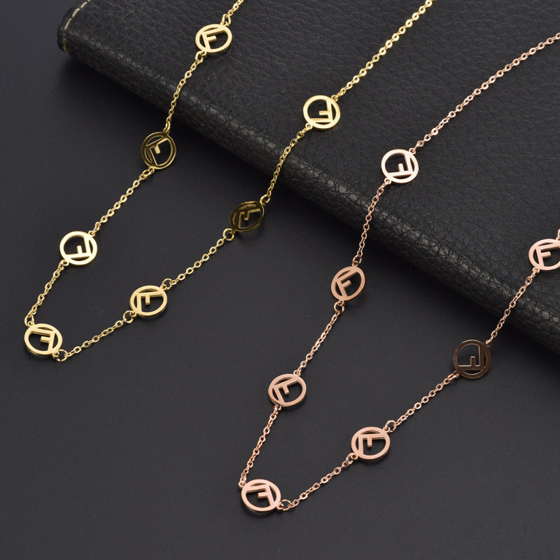 Classic Multiple F Letter Female Titanium Necklaces