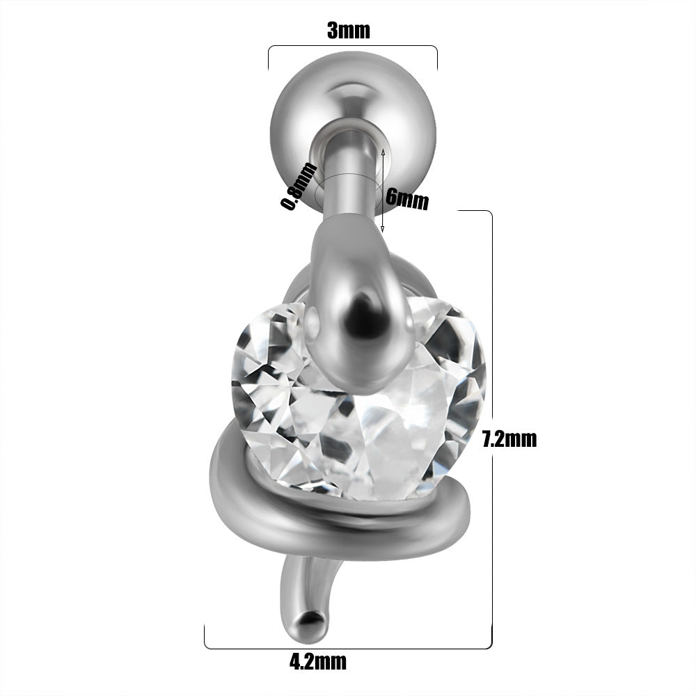 Coiled Heart Straight Rod Bone Male Earrings