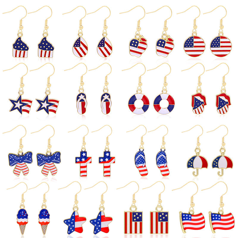 Alloy Dripping Oil Stars Stripes National Rings