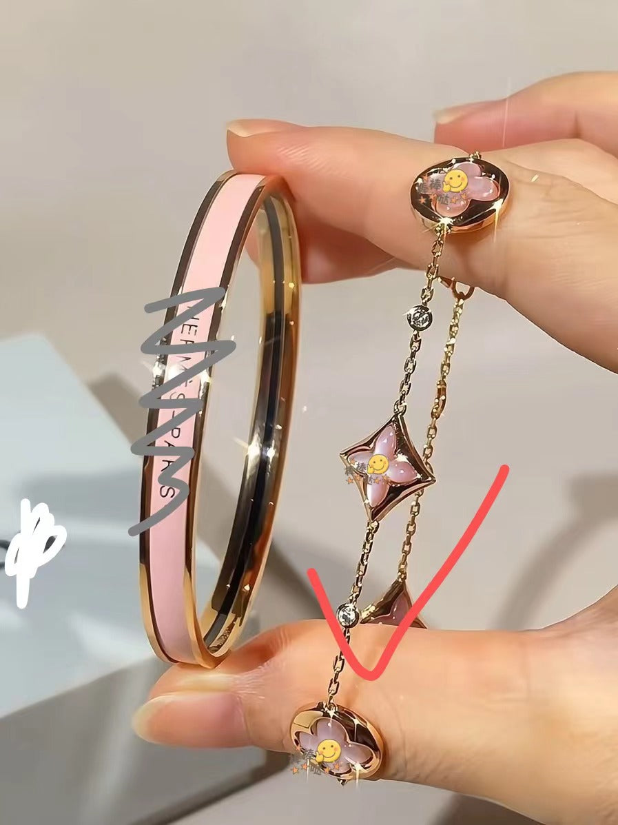 Rose Plated Clover Natural White Shell Bracelets