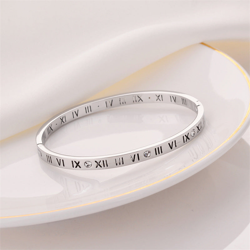 Women's Digital Titanium Steel Zircon Light Luxury Minority Bracelet