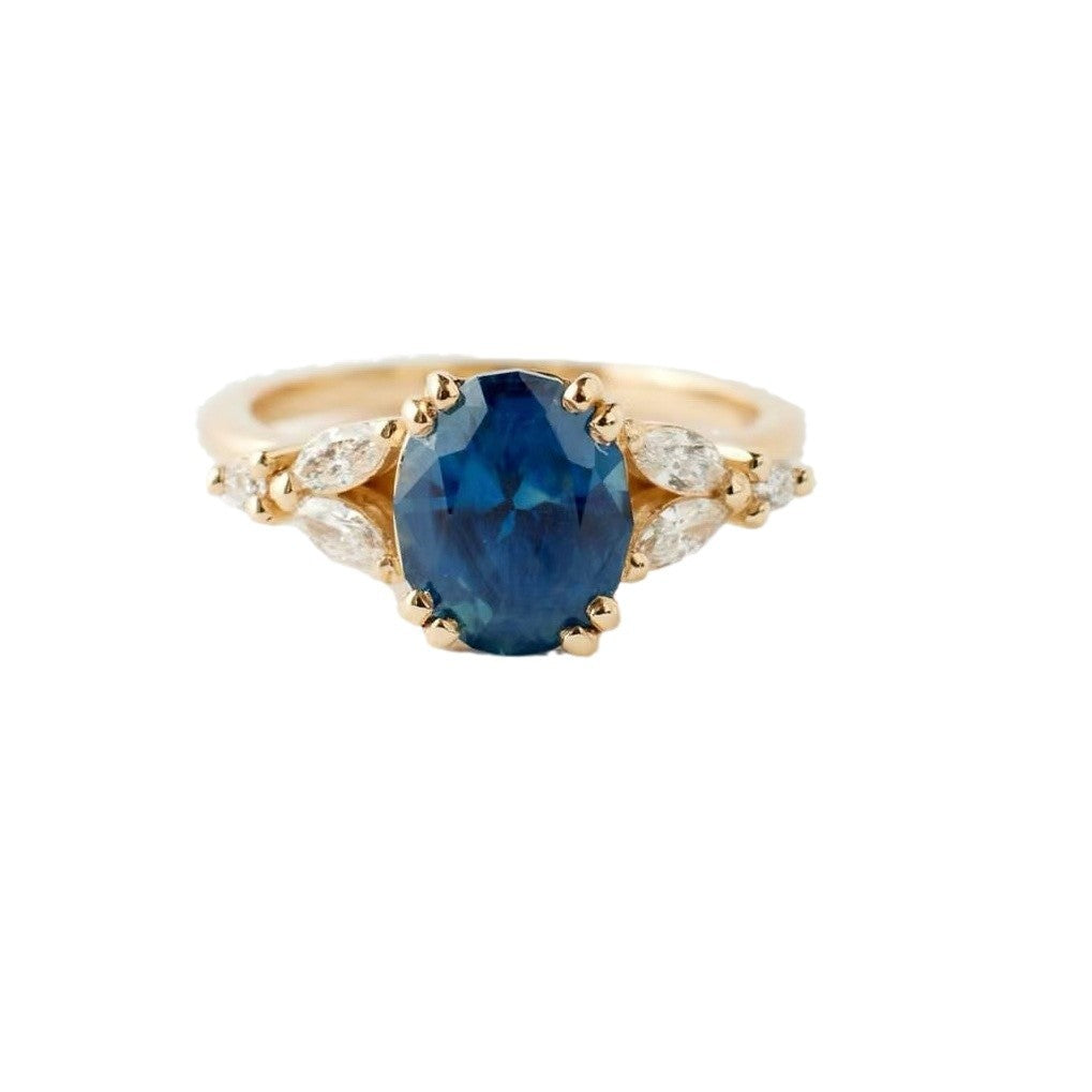 Women's Simple Sapphire Gold-plated Inlaid Zircon Ornament Rings