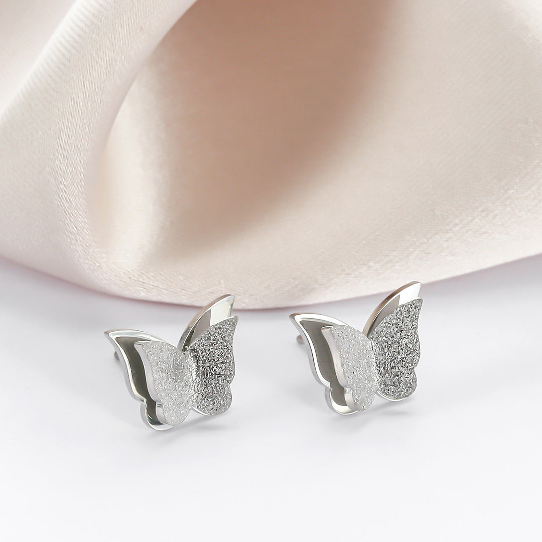 Frosted Butterfly Korean Fashion Rose Gold Plated Earrings