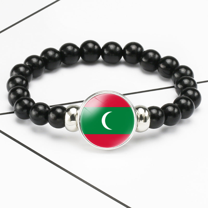 Flag Pattern Time Stone Black Elastic String Beads Bracelets