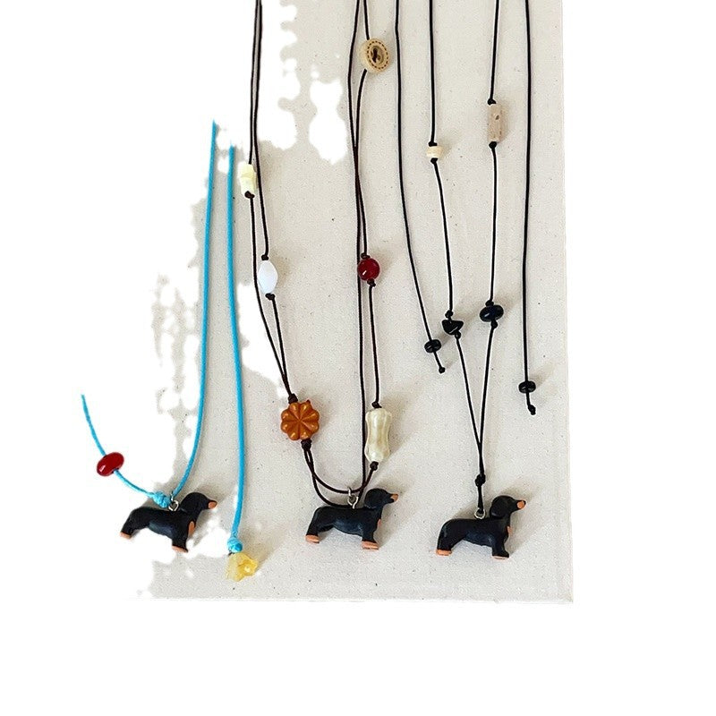 Women's Three-dimensional Sausage Dog Natural Stone Colorful Dopamine Cute Necklaces