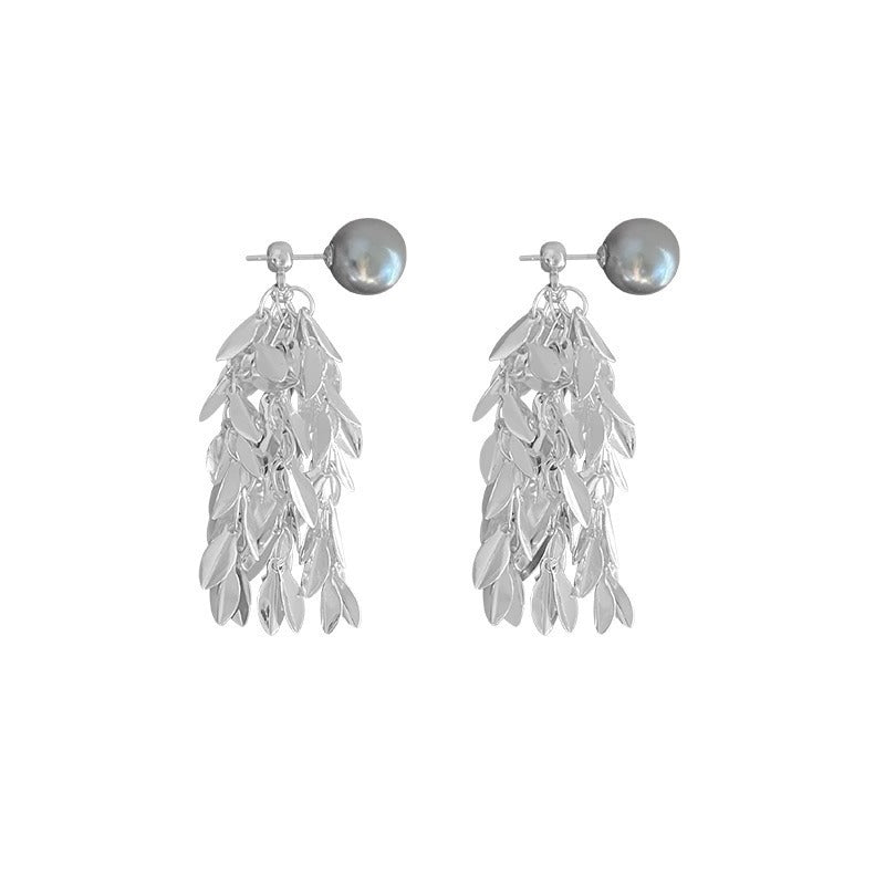 Sparkling Pearl Wheat Tassel Elegant Long Clear Earrings