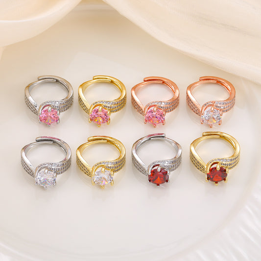 Three Rows Twisted Lines Karat Eight Hearts Rings
