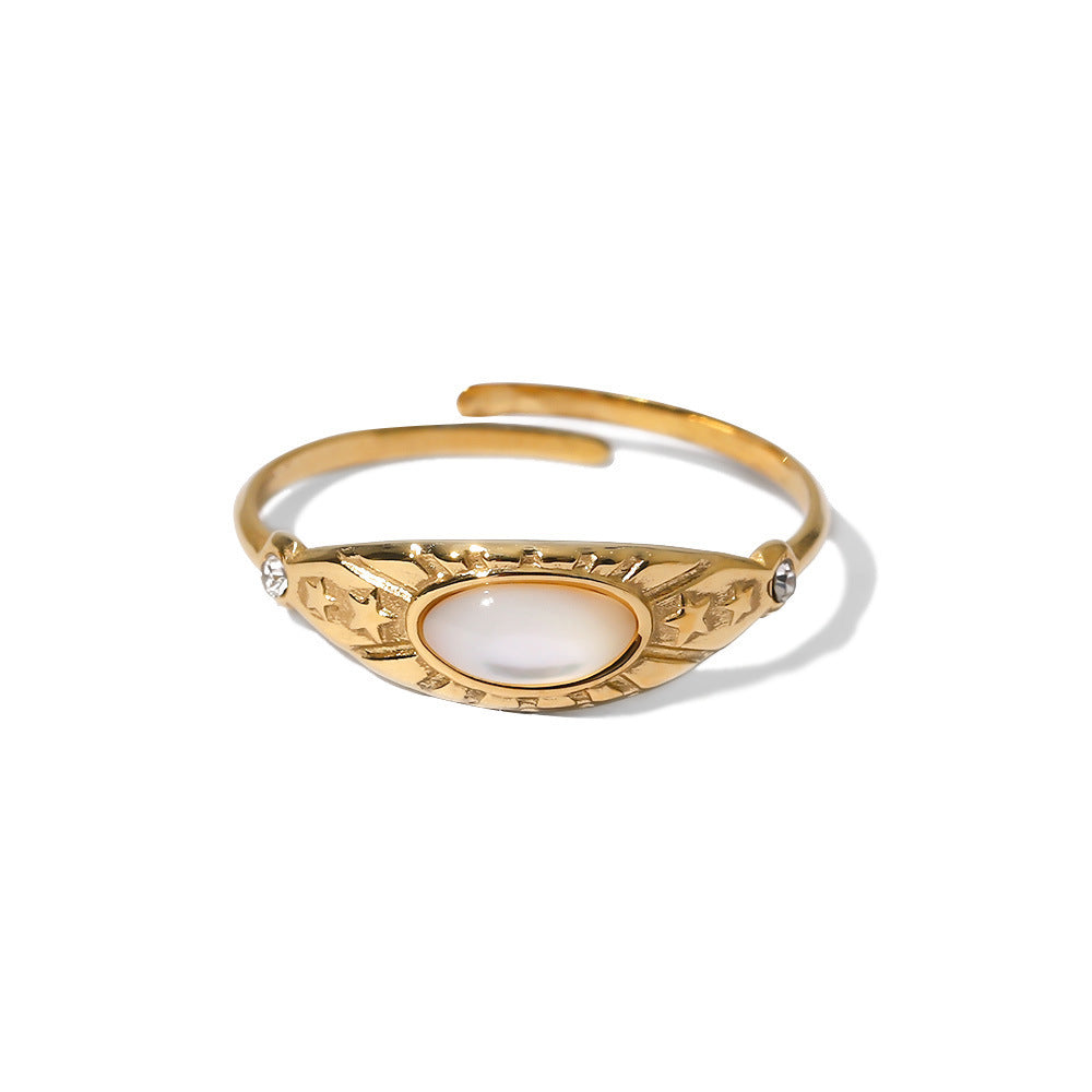 French Retro Stainless Steel Open-end Zircon Rings