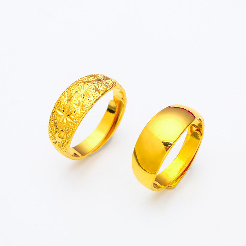 Women's & Men's Glossy Starry Alluvial Gold Open Wide-brimmed Rings