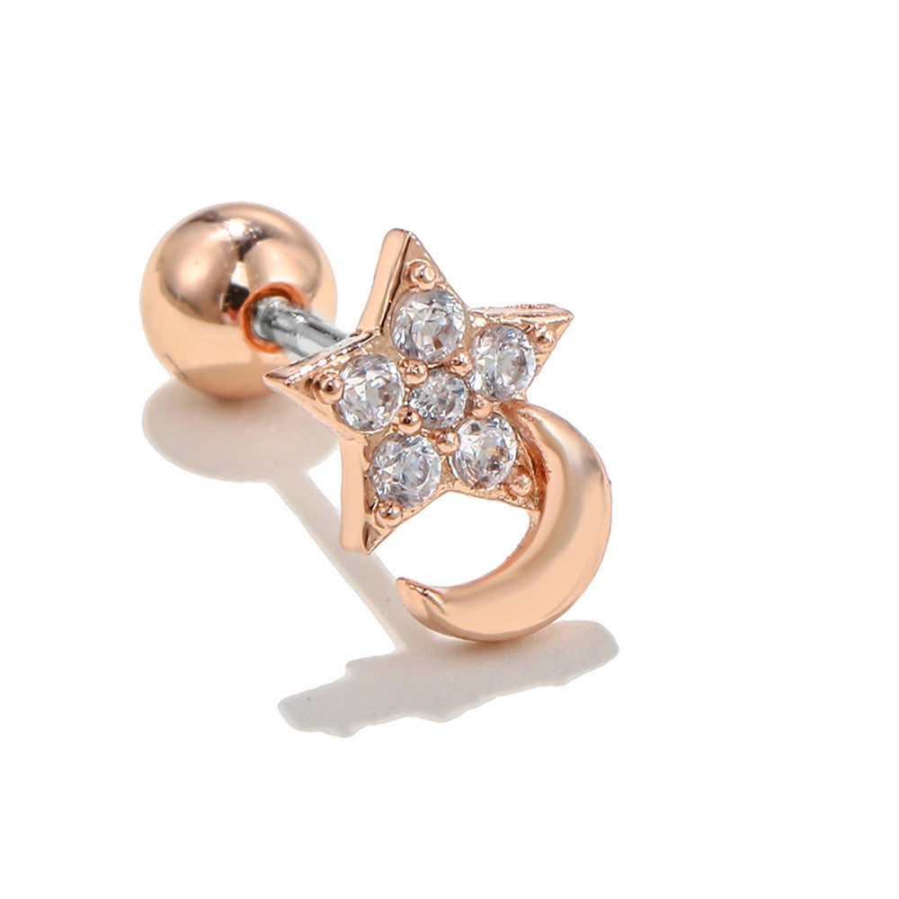 Trendy Star Moon Ear Bone Gold Earrings