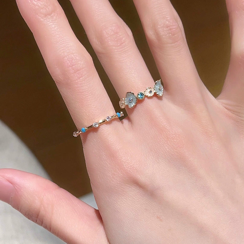 Niche Unique Fritillary Enamel Blue Dripping Light Rings
