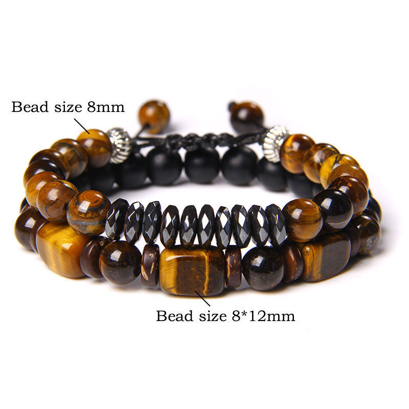 Men's Square Tigereye Cut Surface Haematite Woven Bracelets