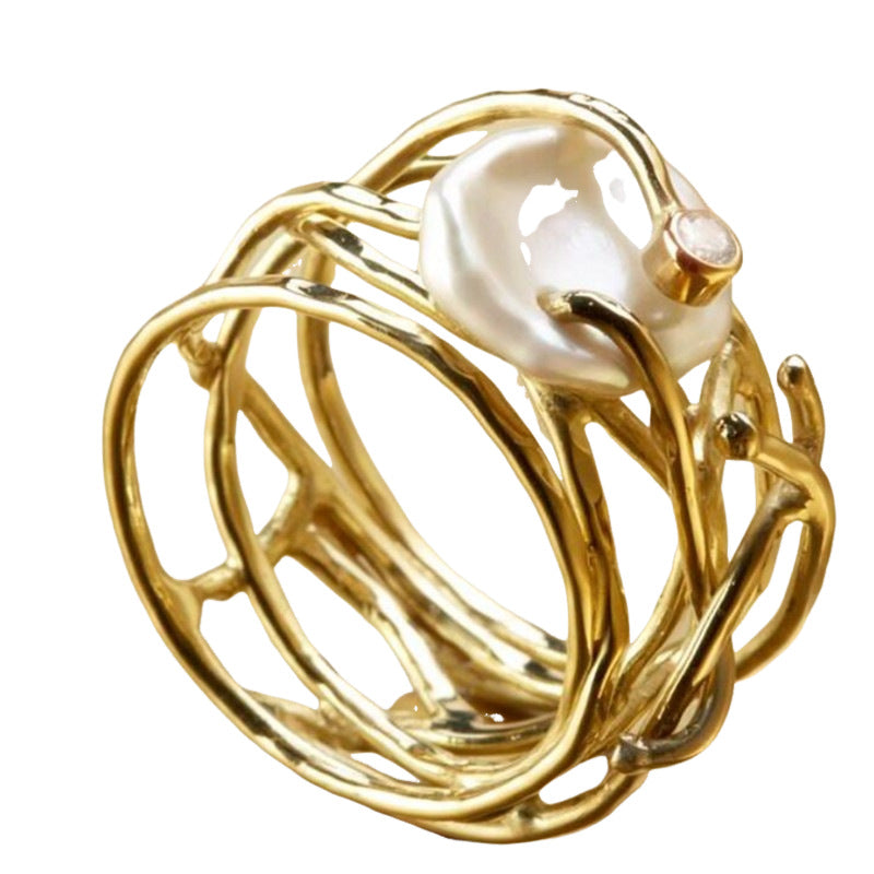 Hollow White Irregular Pearl Creative Personalized Rings