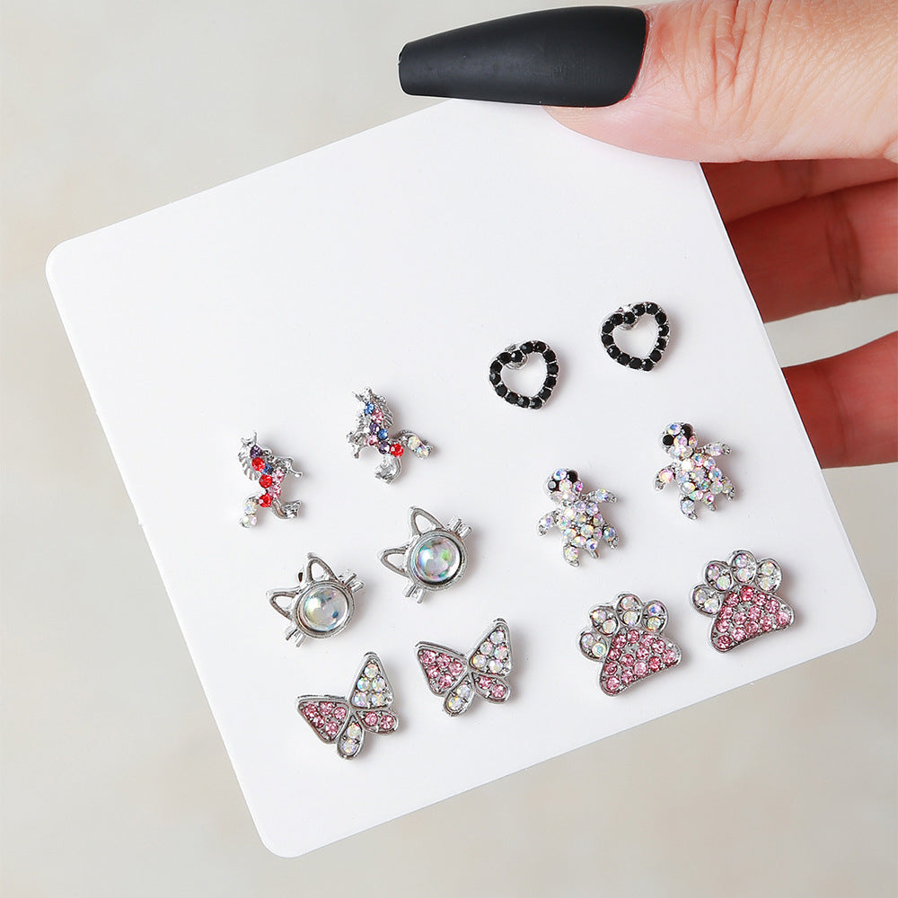 Fashion Heart-shaped Full Of Diamond Combination Pink Suit Earrings