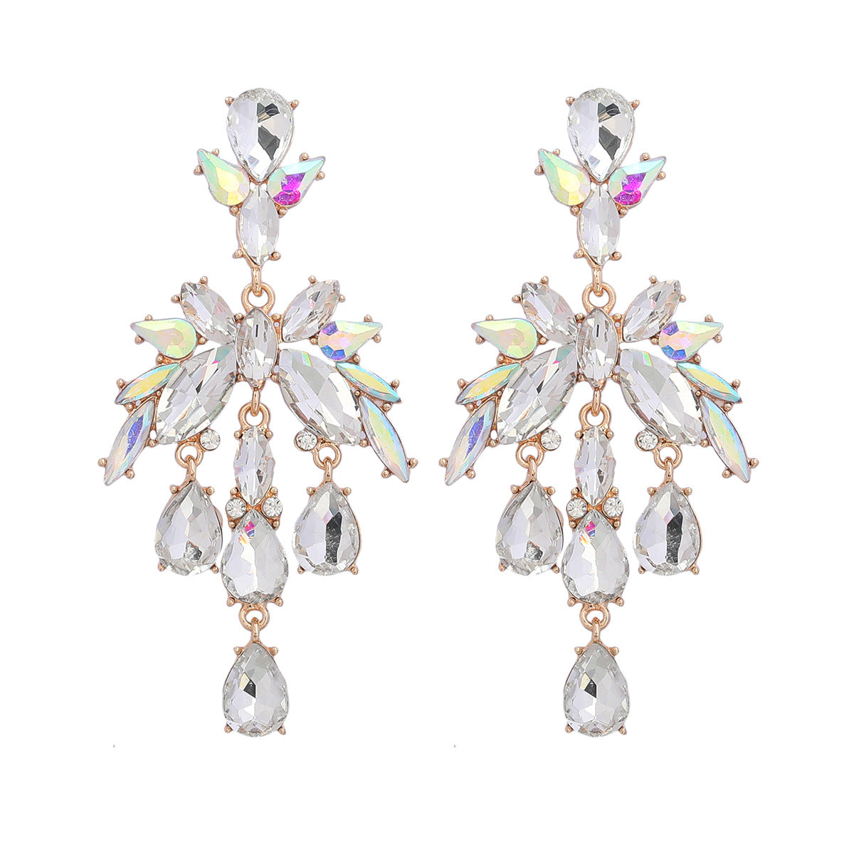 Women's Fashion Style Alloy Diamond Drop-shaped Glass Earrings
