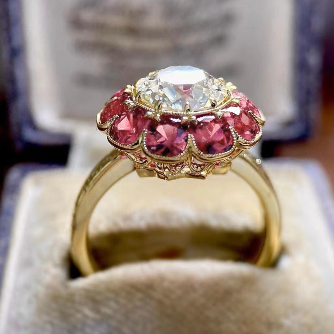 Women's Handmade Diamond Gold-plated Inlaid Ruby Hand Rings