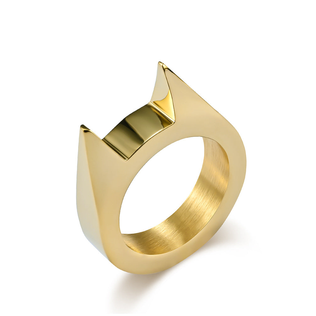 Men's Spiked Cat Ear Self-defense Broken Window Titanium Rings