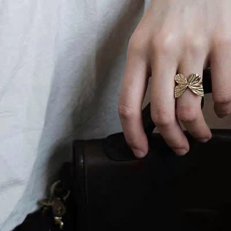 Luxury Simple Black Agate Female Niche Retro Rings