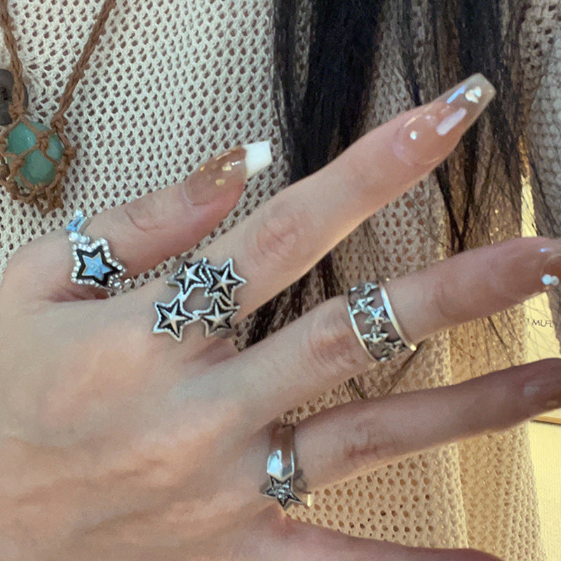 Women's & Men's Retro Distressed Niche Adjustable Opening Dark Rings