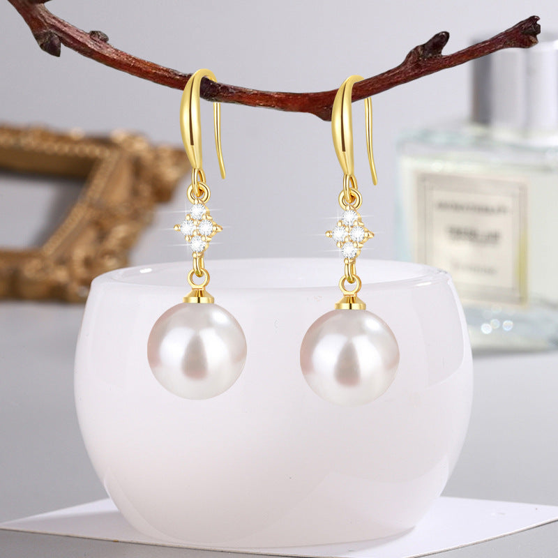 Inlaid Zircon Matte Red Round Beads Earrings