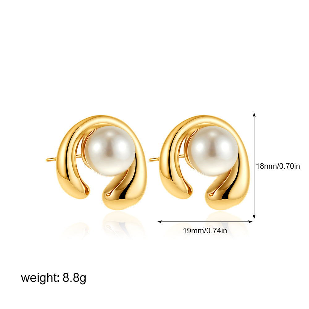 Stainless Steel Pearl Perfect Circle Elegant Earrings