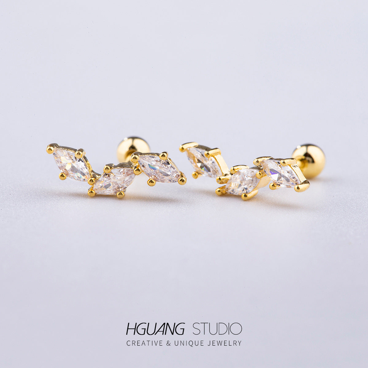 Steel Gold Micro Inlaid Zirconium Ear Earrings