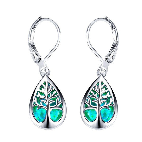 Women's Opal Lucky Tree Drop-shaped Ear Clip Earrings