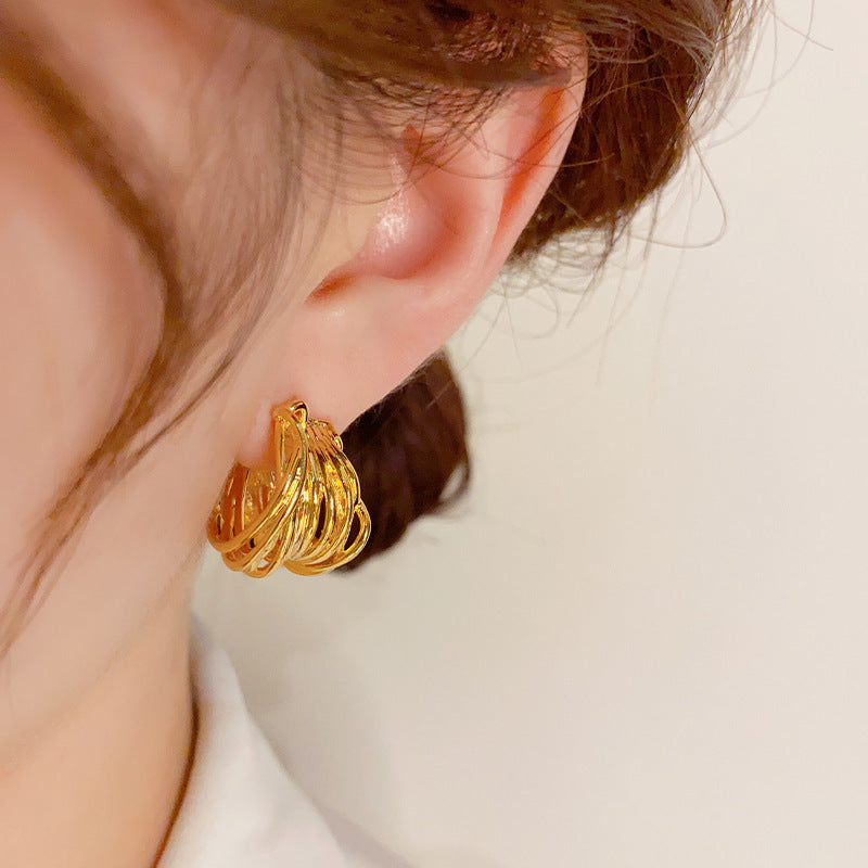 Sier Needle Light Luxury Winding Ear Female Earrings