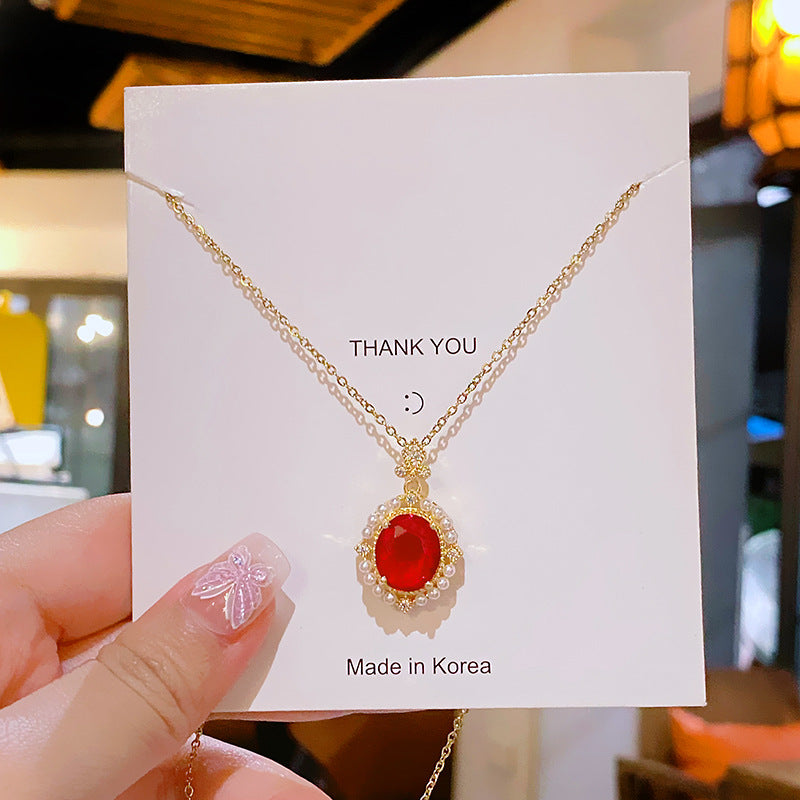 Pearl Ruby Emerald Female Temperament Light Necklaces