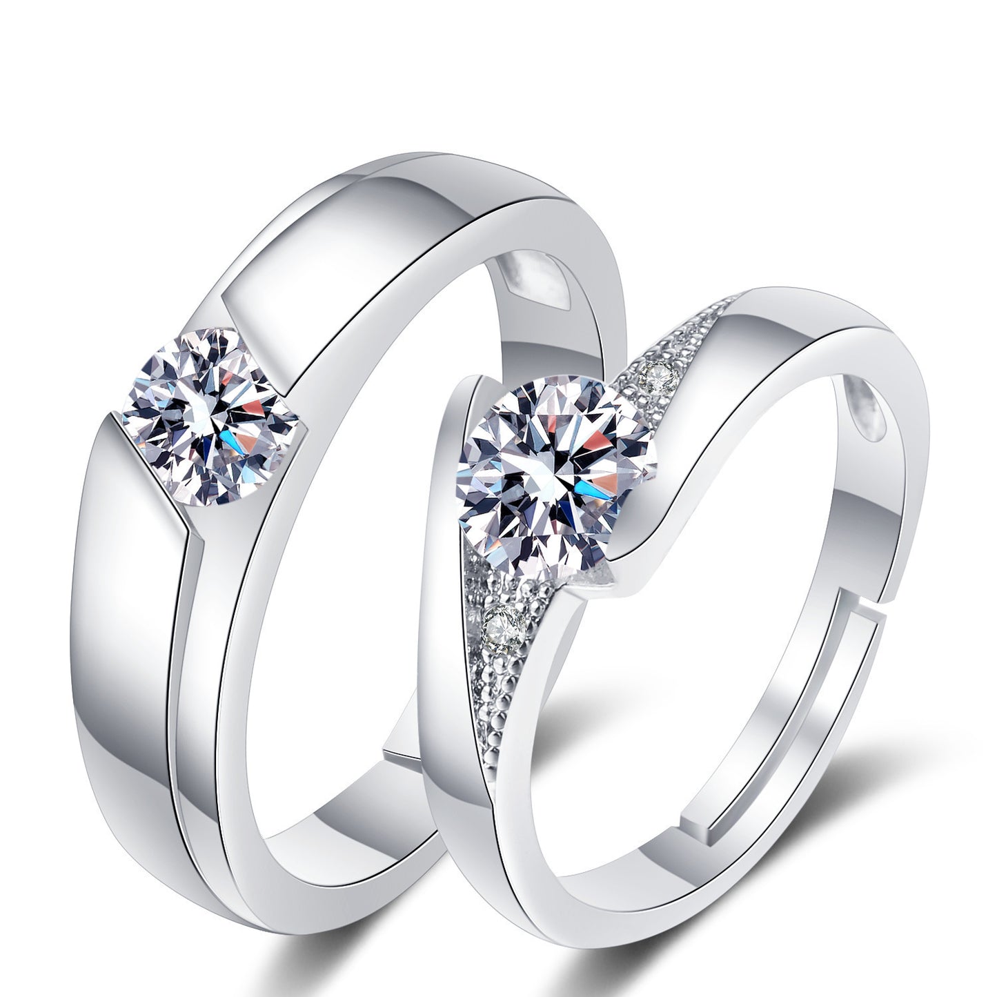 Women's & Men's Couple Sier Plated Jewelry Open Live Rings